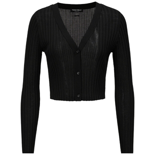 商场同款FF||仿佛夏季黑色针织衫女V领外搭开衫薄款