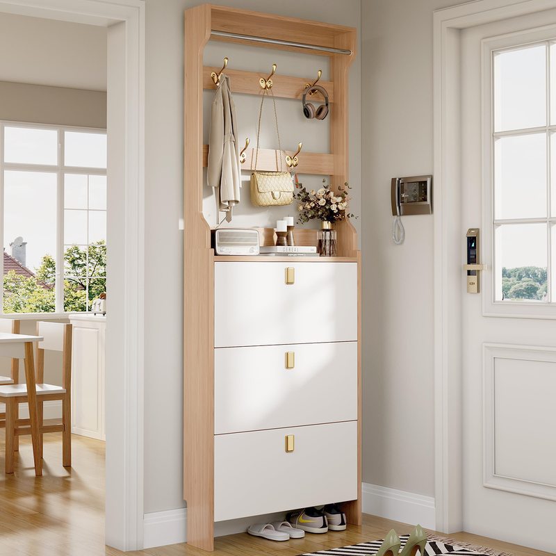 超薄翻斗鞋柜家用新款2025爆款简约现代大容量一体衣帽架收纳鞋架