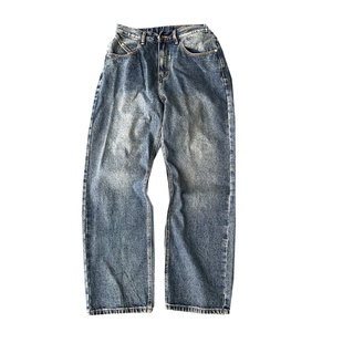 春秋季美式休闲痞帅水洗复古直筒牛仔裤男宽松高街拖地阔腿裤子潮