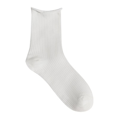 Himade纯色条纹花边中筒袜子