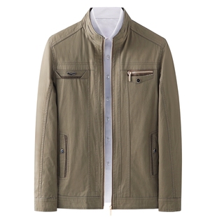 爸爸纯棉外套春秋季立领上衣中年男装秋装中老年人男士全棉夹克衫