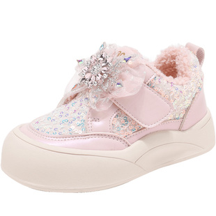 abckids女童二棉鞋冬季新款水晶钻女孩中小童公主软底加绒板鞋子