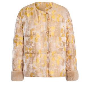 马天奴2025新款女金丝花鹅绒羽绒服新中式国风盘扣提花水貂毛袖口