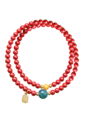 山川心语朱砂双圈手串本命年女