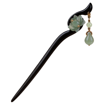 新中式檀木荷花流苏发簪盘发发钗