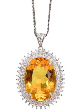 女士925银天然黄水晶吊坠