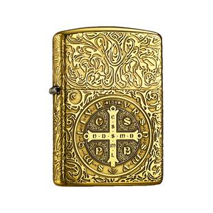 【自营】zippo打火机官方原装正品蚊版黄铜盔甲康斯坦丁竹盒装