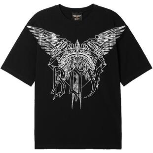 BOYLONDON夏季男女同款烫银老鹰弓箭炸街潮酷设计感宽松T恤N01900