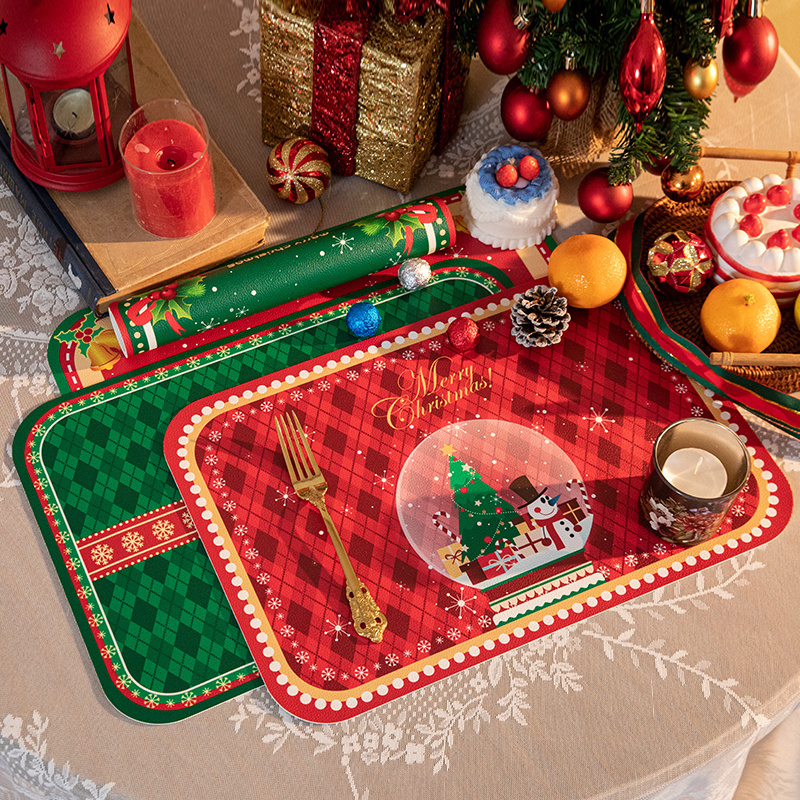 圣诞皮革餐垫餐桌垫防水放油防烫隔热垫碗垫盘垫家用北欧风餐具垫