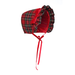 Hanakimi英国复古红色格子女童婴儿宝宝羊毛防风胎帽子生日礼物