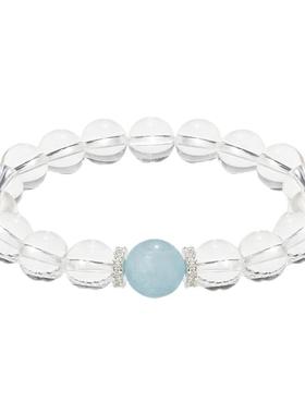 天然水晶手链海蓝宝白水晶手串女