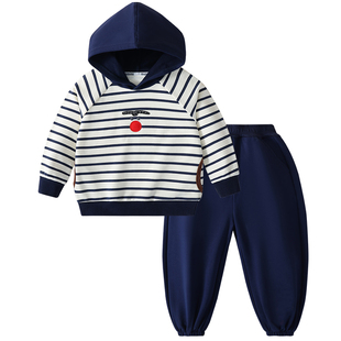 MQDmini男童套装2026新款春季男宝宝连帽卫衣卫裤两件套儿童春装