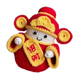 回放手工diy财神爷摆件材料包钩针毛线编织招财进宝车载玩偶挂件
