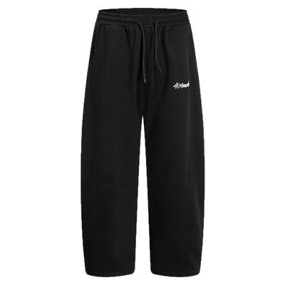 404MOB美式复古刺绣微喇休闲裤男女潮牌运动廓形直筒宽松弯刀裤子