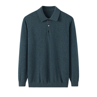 阿绒源100山羊绒男套衫内蒙古POLO翻领商务T恤绿色中年贴身毛衣