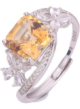 黄水晶银开口戒指设计纯银轻奢