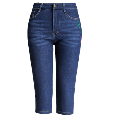 夏季薄款高腰弹力七分牛仔裤女