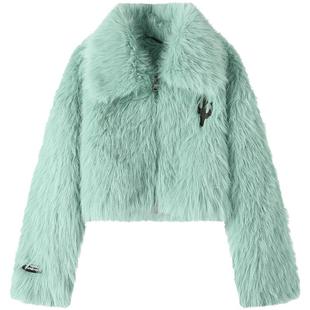 APPARITION 斯拉夫穿搭 仿皮草 短款开衫外套 哥特字母logo刺绣