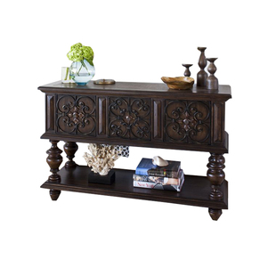 美式乡村实木雕花玄关柜中古风法式靠墙储物柜客厅装饰柜沙发背几