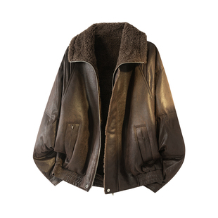 冬季加绒加厚毛领外套男款防寒保暖皮毛一体棉衣袄子机车皮夹克潮