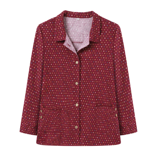 波点棉布衬衫女士宽松大码中老年奶奶上衣秋季新款薄开衫外套长袖