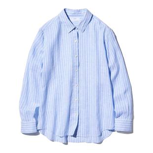 日潮跑腿【特惠清仓】UNIQLO优衣库法国麻条纹衬衫衬衣空调衫薄衫