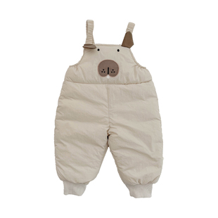 韩系男宝宝加厚背带裤冬季儿童棉裤婴儿保暖裤子女童卡通长裤童装