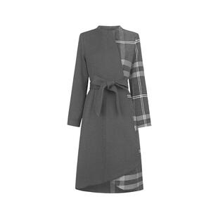 sdeer圣迪奥冬季女装立领格纹收腰毛呢大衣式羽绒服S234Z2408