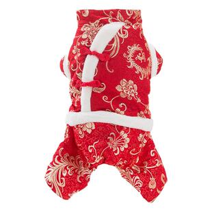 宠物唐装新年喜庆狗狗衣服四脚刺绣保暖比熊小型犬猫加厚过年冬装