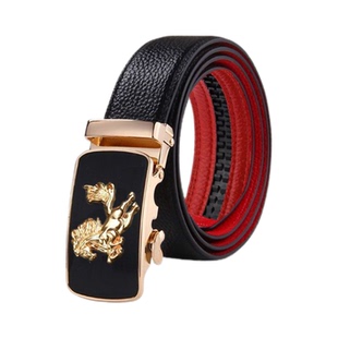 2026新款马年本命年自动扣皮带男外黑内红真皮腰带民族风送礼裤带