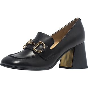 CDF轻奢时尚法式高跟单鞋女鞋潮流百搭显瘦舒适耐磨黑色小皮鞋