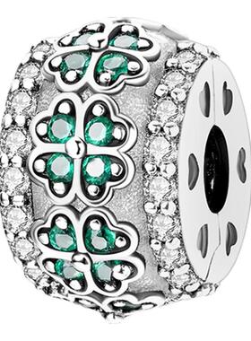 风格珠子diy串珠手链饰品配件镀银925捕梦网幸运瓢虫四叶草