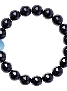 天然黑曜石海蓝宝手串礼盒装