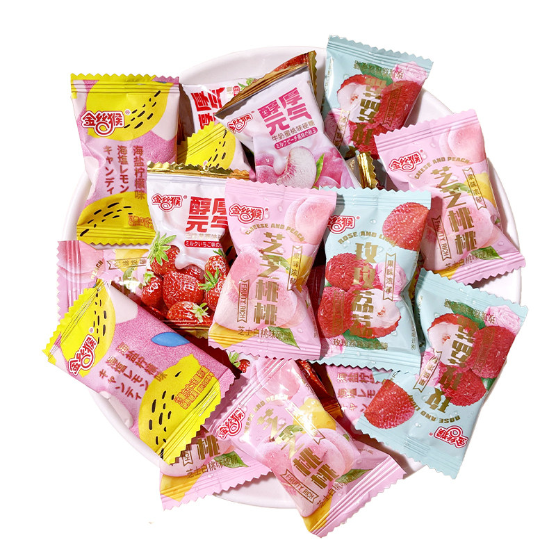 金丝猴双味果汁硬糖海盐柠檬味玫瑰荔枝白桃糖结婚喜糖果休闲零食
