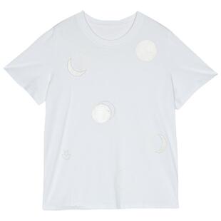 谜底白T恤短袖女2025春季新品圆领百搭基础宽松刺绣上衣251MT0058