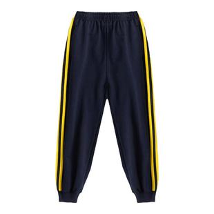 男童夏季薄款裤子休闲运动宽松宝宝女童荧光绿黄条纹小学生校服裤