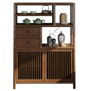 新中式博古架乌金木多宝阁置物架实木展示柜矮柜茶室边柜茶叶茶柜