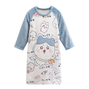 儿童睡裙秋冬季珊瑚绒保暖可爱小孩薄款法兰绒女童睡衣蛋仔家居服