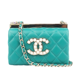9新CHANEL香奈儿珍珠装饰链条羊皮手拿斜挎AP3452二手奢侈品包包