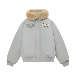 BIPOLAR苹果猫毛巾绣毛领棉服保暖冬季加厚宽松连帽派克服新款潮