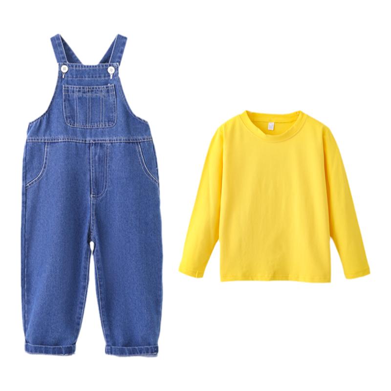 儿童表演出服小黄人牛仔背带裤套装男女童幼儿园小学生毕业照班服
