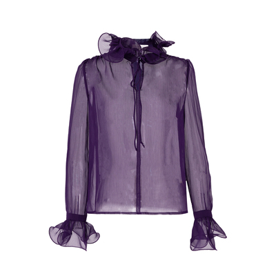 法式荷叶边灯笼长袖雪纺减龄上衣