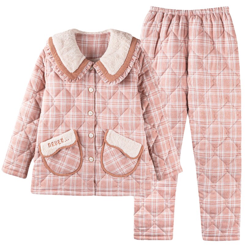 浪莎睡衣少女冬季针织夹棉家居服