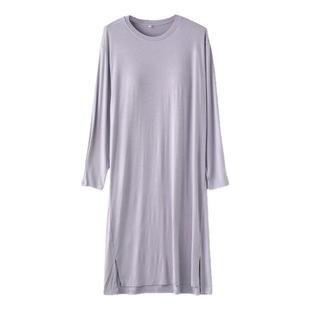 带胸垫纯色莫代尔睡裙女士春夏季薄款宽松长袖家居服睡衣连衣裙子