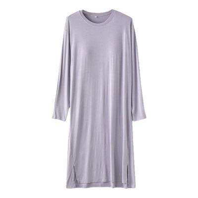 莫代尔春夏季纯色带胸垫长袖睡裙