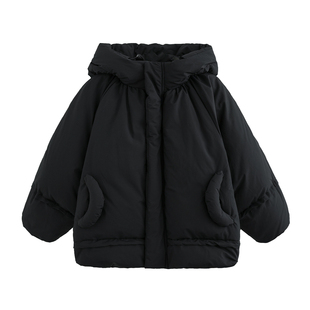 砚台家女童加厚连帽羽绒服90白鸭绒冬季新款儿童保暖短款黑色外套