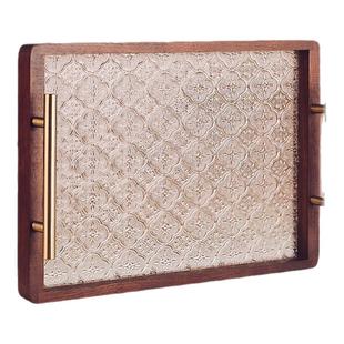 实木玻璃托盘小家用长方形胡桃实木杯子收纳水果客厅茶几茶点心盘