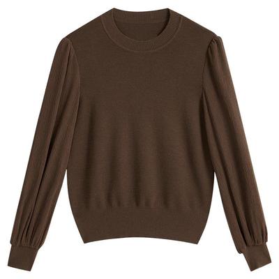 YINER音儿女装冬季保暖绵羊毛针织衫套头法式优雅栗色上衣