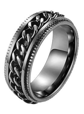 泰爱你黑色链条转动戒指