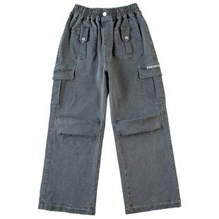 半度闲女童秋装牛仔工装裤洋气2025新款儿童春秋款中大童休闲裤子